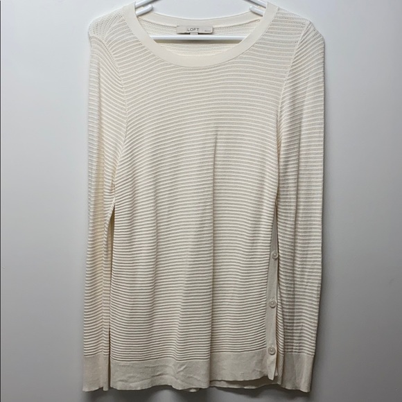 White LOFT Sweater with Side Button Detail - Picture 1 of 5